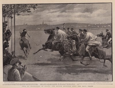 マルタのムーンライトによるポロ、陸軍と海軍のチームの試合 作： John Charlton